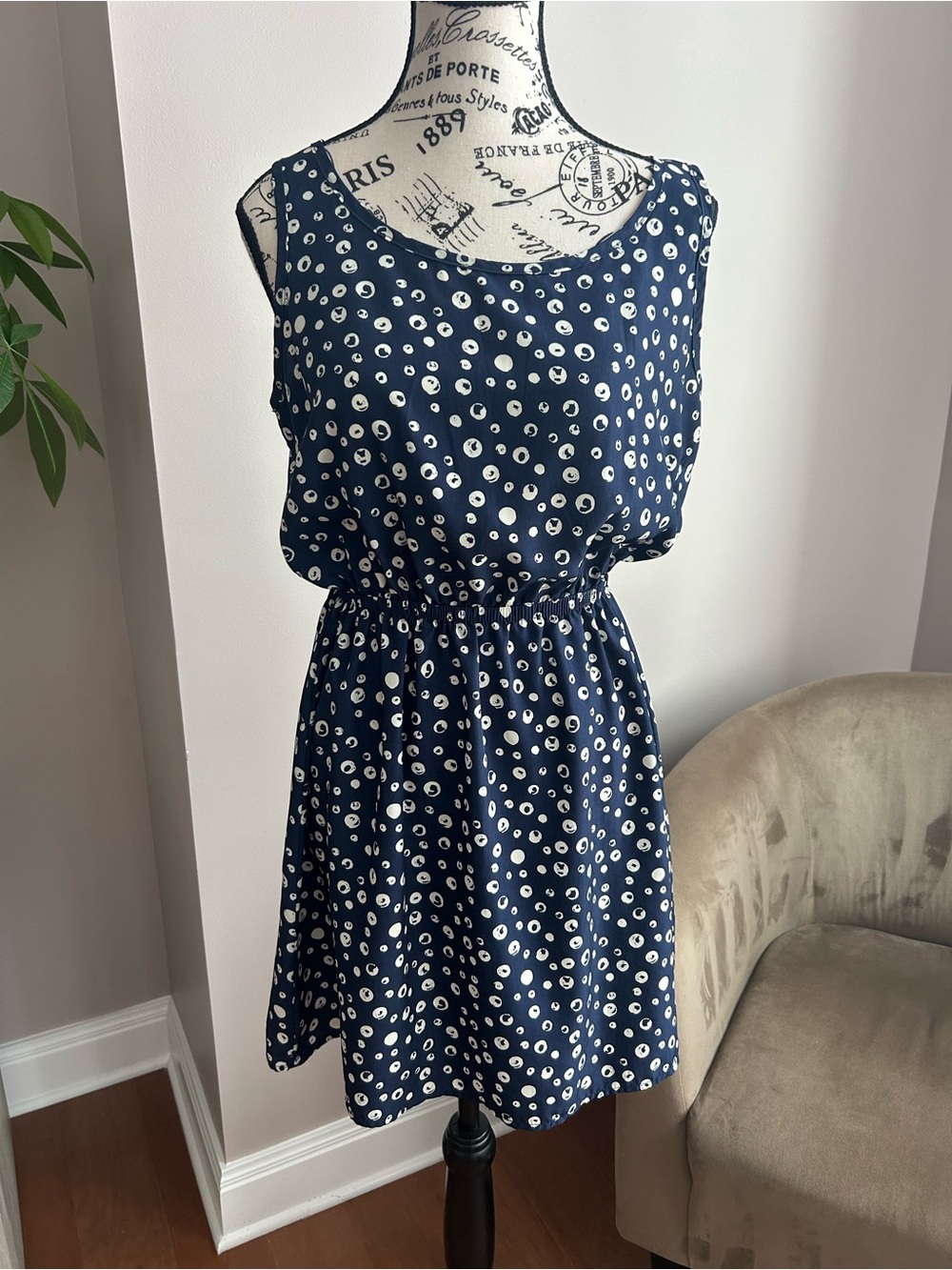 Olive & Oak Navy Abstract Geometric Print Sleeveless Dress Size S